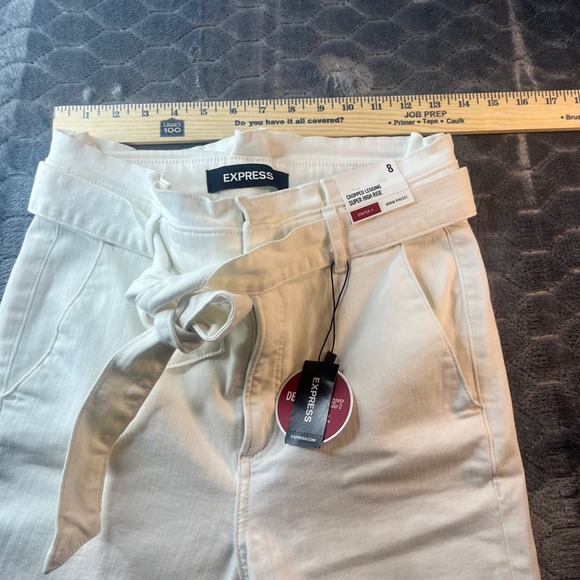 Express Denim Perfect Super High Rise Cropped Legging White Tie Waist Jeans 8 - Picture 6 of 9